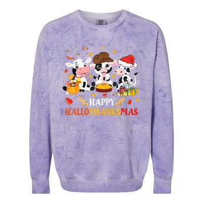 Happy Hallothanksmas Cow Lover Halloween Thanksgiving Colorblast Crewneck Sweatshirt