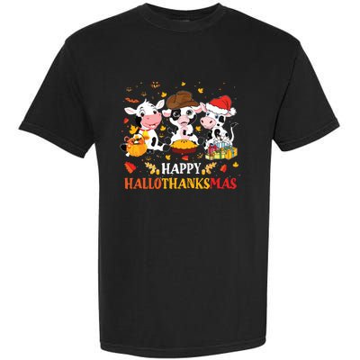 Happy Hallothanksmas Cow Lover Halloween Thanksgiving Garment-Dyed Heavyweight T-Shirt