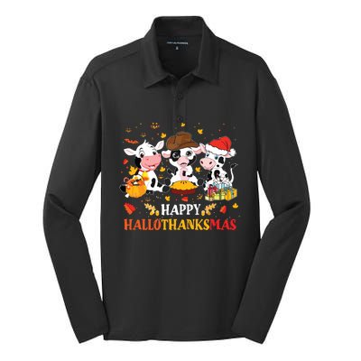 Happy Hallothanksmas Cow Lover Halloween Thanksgiving Silk Touch Performance Long Sleeve Polo