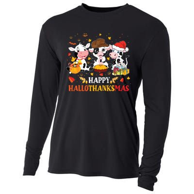 Happy Hallothanksmas Cow Lover Halloween Thanksgiving Cooling Performance Long Sleeve Crew