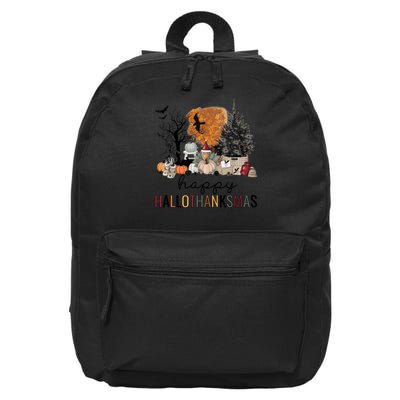 Happy Hallothanksmas Coffee Halloween Thanksgiving Christmas 16 in Basic Backpack