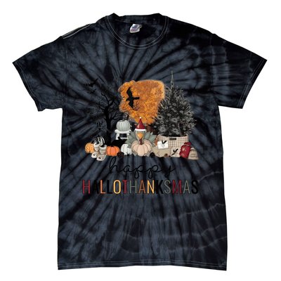 Happy Hallothanksmas Coffee Halloween Thanksgiving Christmas Tie-Dye T-Shirt