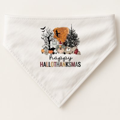Happy Hallothanksmas Coffee Halloween Thanksgiving Christmas USA-Made Doggie Bandana