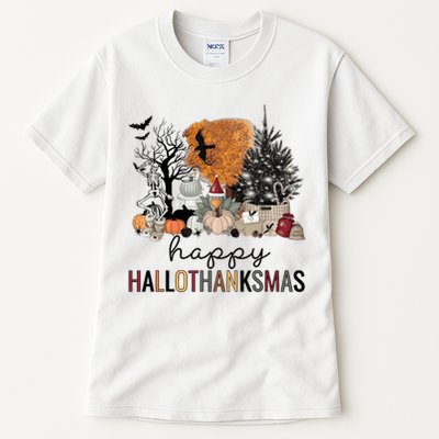 Happy Hallothanksmas Coffee Halloween Thanksgiving Christmas Tall T-Shirt
