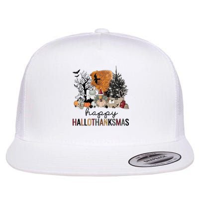 Happy Hallothanksmas Coffee Halloween Thanksgiving Christmas Flatbill Hat