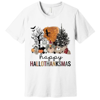 Happy Hallothanksmas Coffee Halloween Thanksgiving Christmas Premium T-Shirt