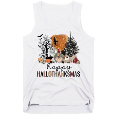Happy Hallothanksmas Coffee Halloween Thanksgiving Christmas Tank Top