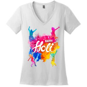 Happy Holi Celebrate South Asian Indian Hindu Festival Women's V-Neck T-Shirt