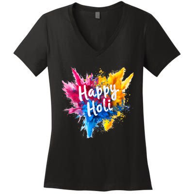 Happy Holi Color India Hindu Gifts Women's V-Neck T-Shirt