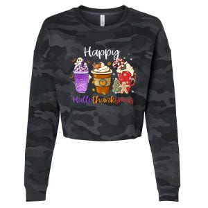 Happy Hallothanksmas Coffee Latte Halloween Thanksgiving Cropped Pullover Crew