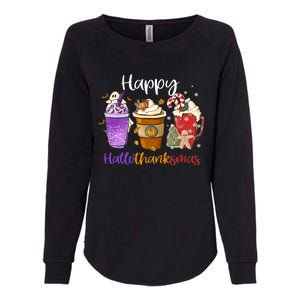 Happy Hallothanksmas Coffee Latte Halloween Thanksgiving Womens California Wash Sweatshirt