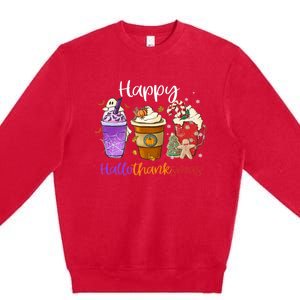 Happy Hallothanksmas Coffee Latte Halloween Thanksgiving Premium Crewneck Sweatshirt