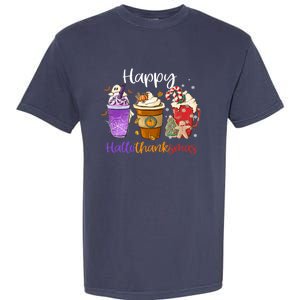 Happy Hallothanksmas Coffee Latte Halloween Thanksgiving Garment-Dyed Heavyweight T-Shirt