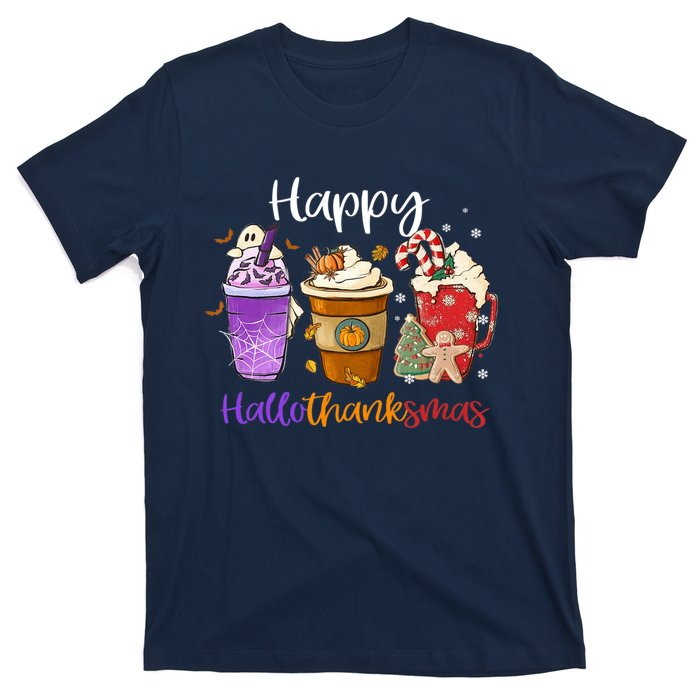 Happy Hallothanksmas Coffee Latte Halloween Thanksgiving T-Shirt