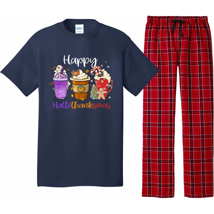 Happy Hallothanksmas Coffee Latte Halloween Thanksgiving Pajama Set