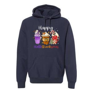 Happy Hallothanksmas Coffee Latte Halloween Thanksgiving Premium Hoodie