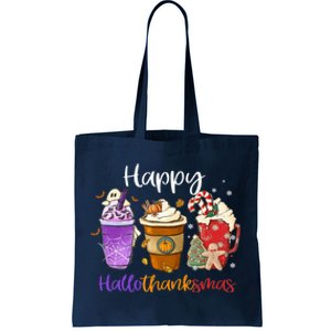 Happy Hallothanksmas Coffee Latte Halloween Thanksgiving Tote Bag