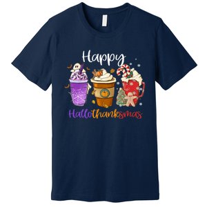 Happy Hallothanksmas Coffee Latte Halloween Thanksgiving Premium T-Shirt