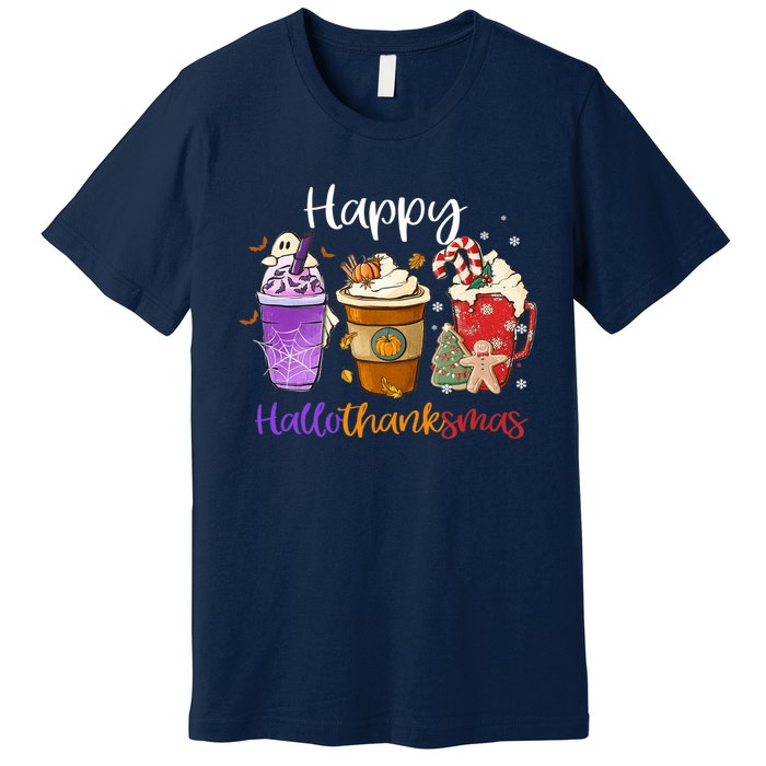 Happy Hallothanksmas Coffee Latte Halloween Thanksgiving Premium T-Shirt