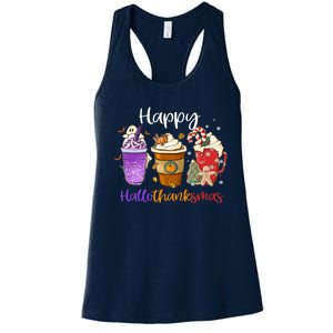 Happy Hallothanksmas Coffee Latte Halloween Thanksgiving Women's Racerback Tank