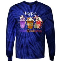 Happy Hallothanksmas Coffee Latte Halloween Thanksgiving Tie-Dye Long Sleeve Shirt