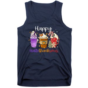 Happy Hallothanksmas Coffee Latte Halloween Thanksgiving Tank Top