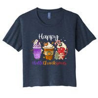 Happy Hallothanksmas Coffee Latte Halloween Thanksgiving Women's Crop Top Tee