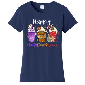 Happy Hallothanksmas Coffee Latte Halloween Thanksgiving Women's T-Shirt