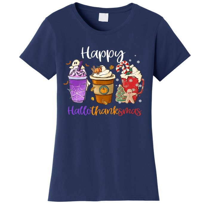 Happy Hallothanksmas Coffee Latte Halloween Thanksgiving Women's T-Shirt