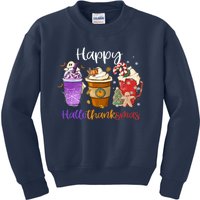 Happy Hallothanksmas Coffee Latte Halloween Thanksgiving Kids Sweatshirt