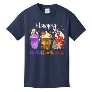 Happy Hallothanksmas Coffee Latte Halloween Thanksgiving Kids T-Shirt