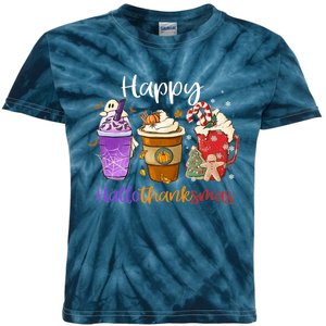 Happy Hallothanksmas Coffee Latte Halloween Thanksgiving Kids Tie-Dye T-Shirt