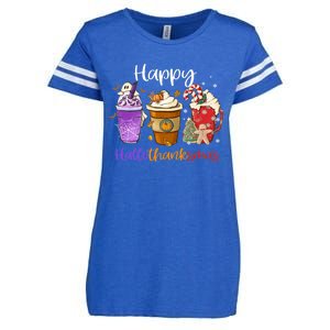 Happy Hallothanksmas Coffee Latte Halloween Thanksgiving Enza Ladies Jersey Football T-Shirt