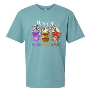 Happy Hallothanksmas Coffee Latte Halloween Thanksgiving Sueded Cloud Jersey T-Shirt