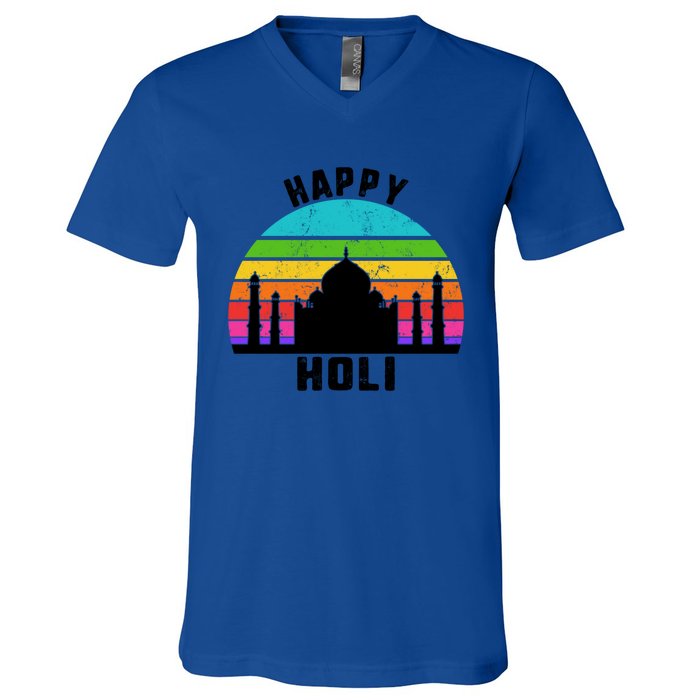 Happy Holi Colorful Colors India Dance Hindu Spring Festival Gift V-Neck T-Shirt