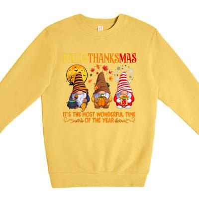 Happy Hallothanksmas Cute Gnomes Fall Halloween Premium Crewneck Sweatshirt