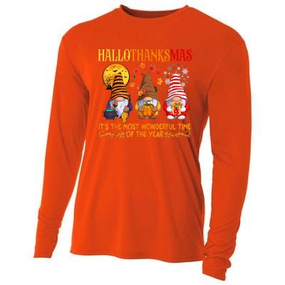 Happy Hallothanksmas Cute Gnomes Fall Halloween Cooling Performance Long Sleeve Crew