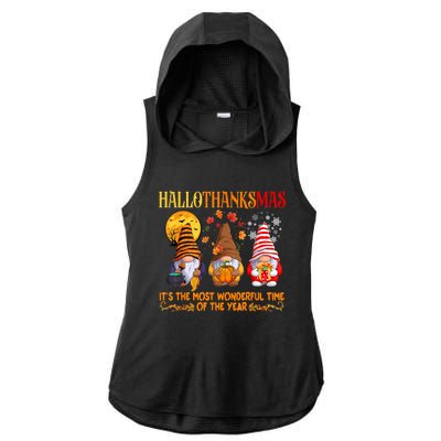 Happy Hallothanksmas Cute Gnomes Fall Halloween Ladies PosiCharge Tri-Blend Wicking Draft Hoodie Tank