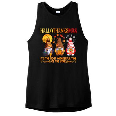 Happy Hallothanksmas Cute Gnomes Fall Halloween Ladies PosiCharge Tri-Blend Wicking Tank