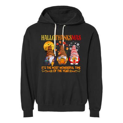 Happy Hallothanksmas Cute Gnomes Fall Halloween Garment-Dyed Fleece Hoodie