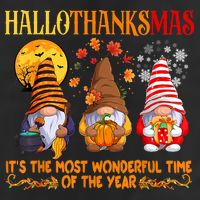 Happy Hallothanksmas Cute Gnomes Fall Halloween 7 Panel Mesh Trucker Snapback Hat