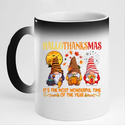 Happy Hallothanksmas Cute Gnomes Fall Halloween 11oz Black Color Changing Mug