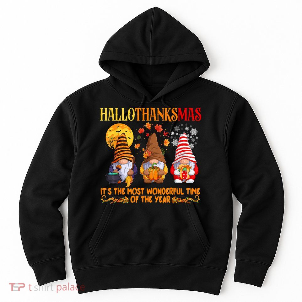 Happy Hallothanksmas Cute Gnomes Fall Halloween Hoodie