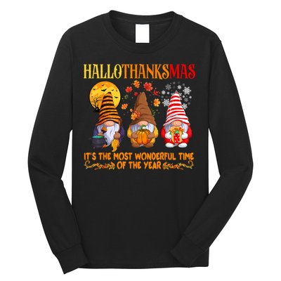 Happy Hallothanksmas Cute Gnomes Fall Halloween Long Sleeve Shirt