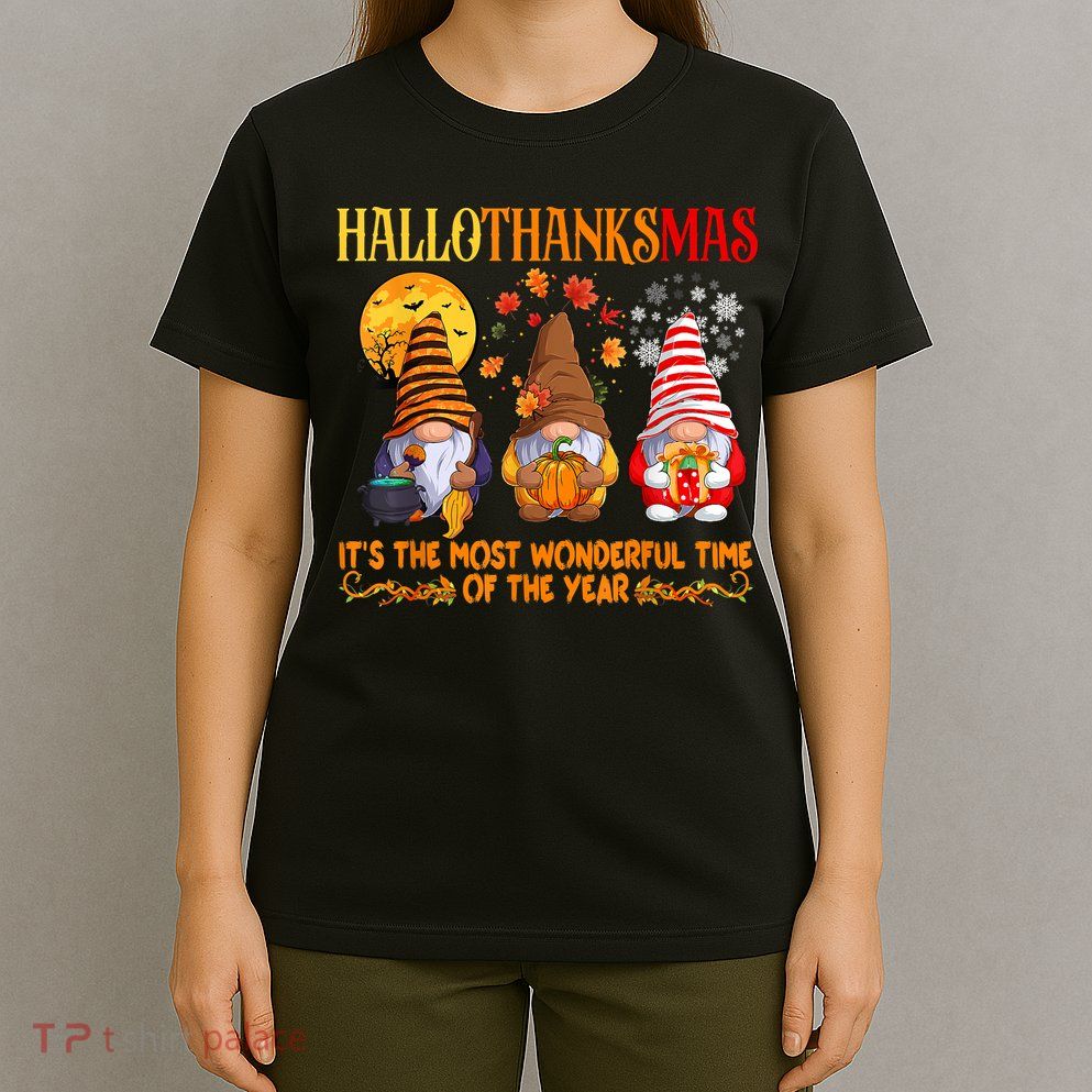 Happy Hallothanksmas Cute Gnomes Fall Halloween T-Shirt