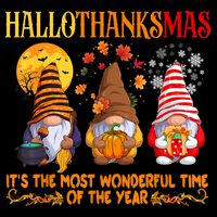 Happy Hallothanksmas Cute Gnomes Fall Halloween Bucket Hat