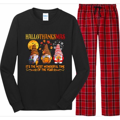 Happy Hallothanksmas Cute Gnomes Fall Halloween Long Sleeve Pajama Set