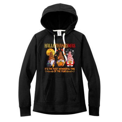 Happy Hallothanksmas Cute Gnomes Fall Halloween Women's Fleece Hoodie