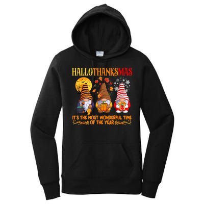 Happy Hallothanksmas Cute Gnomes Fall Halloween Women's Pullover Hoodie
