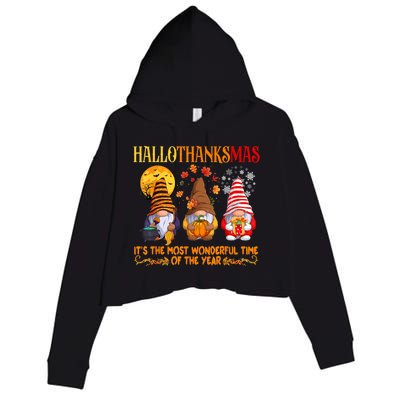 Happy Hallothanksmas Cute Gnomes Fall Halloween Crop Fleece Hoodie